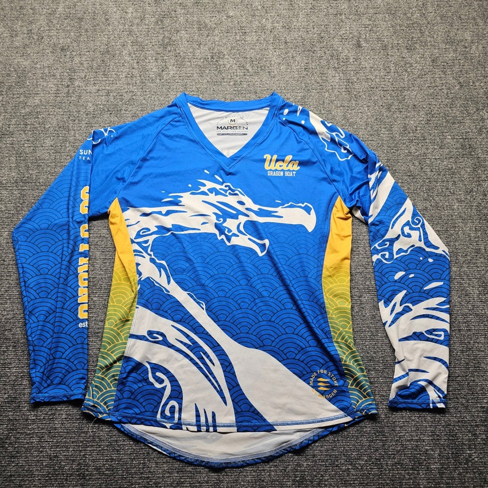 Margen UCLA Dragon Boat Jersey Blue Yellow Long Sleeve Performance Shirt Medium